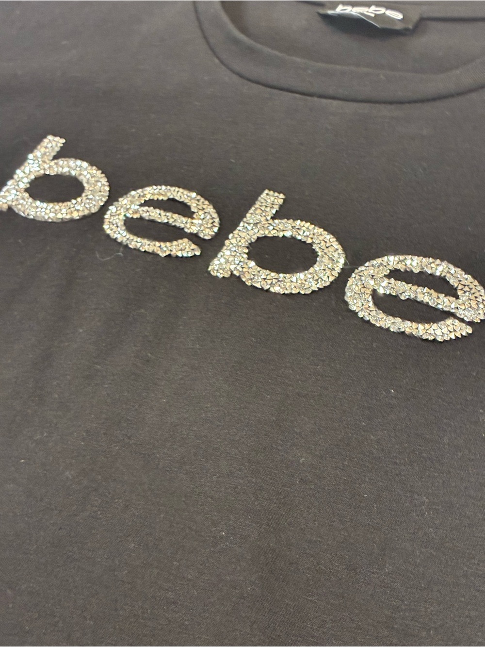 bebe Black Short Sleeve Tee with Silver Logo - Picture 3 of 8